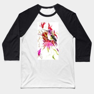 Little Hummingbird and Tropical Red flowers Baseball T-Shirt